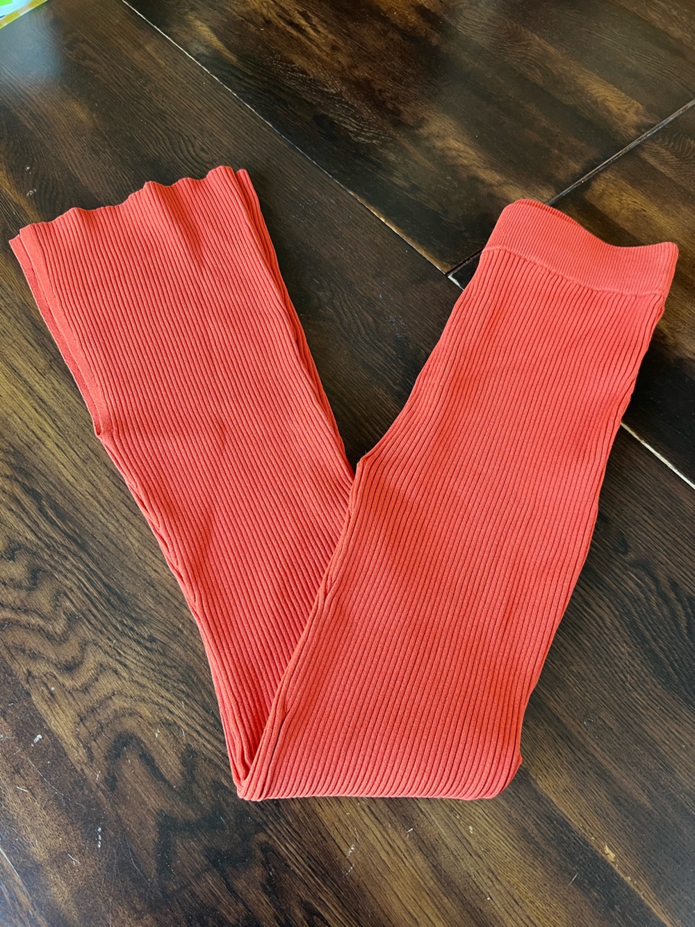 Le Ore Rimini Ribbed Knit Flare Pant Women's S Orange Spice Split Leg Pull On - Picture 2 of 13